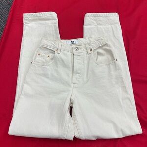 CodeBleu high waisted ladies size 3 cream color, wide leg jeans